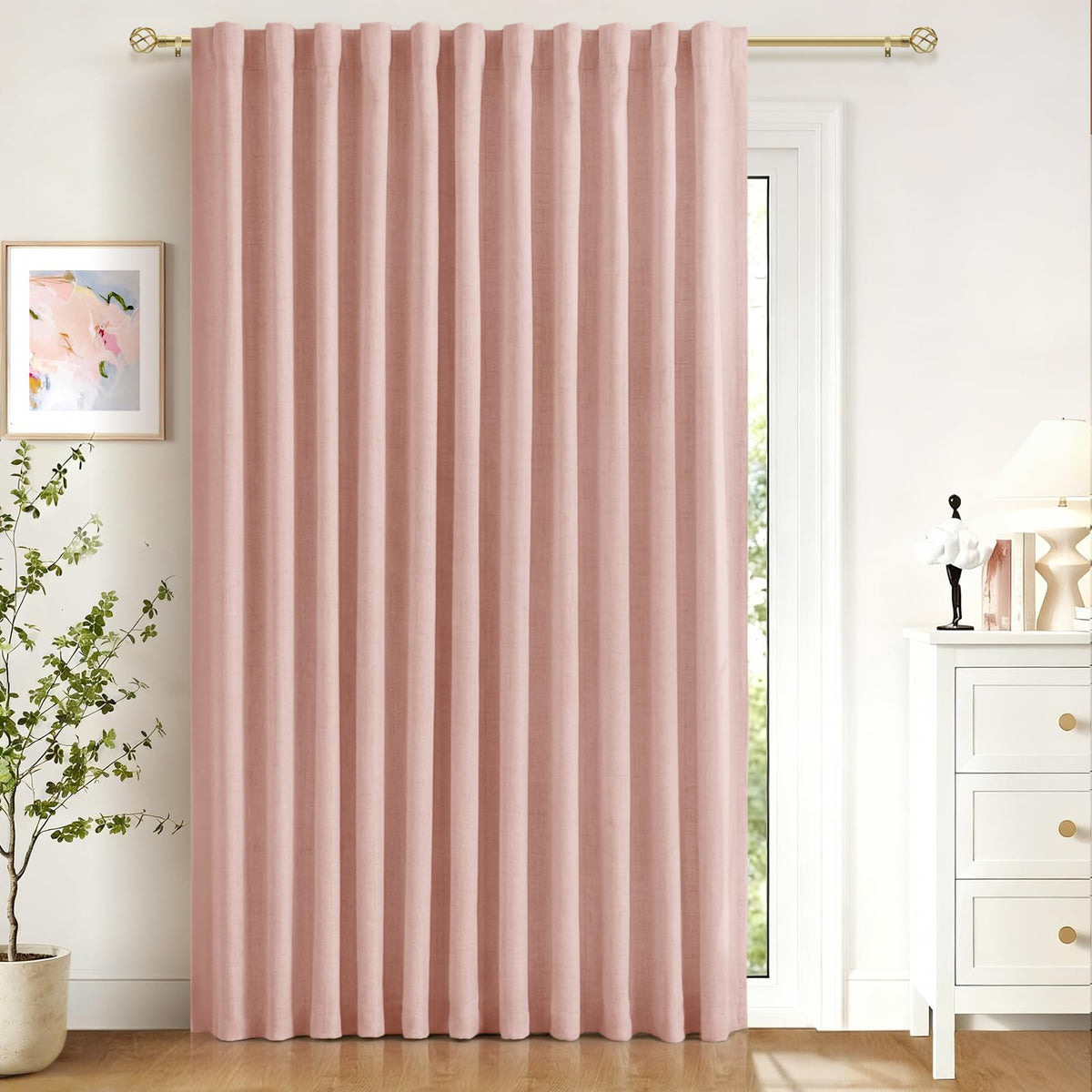 Linen Total Blackout Curtains for Bedroom Living Room 84 Inch, Cream