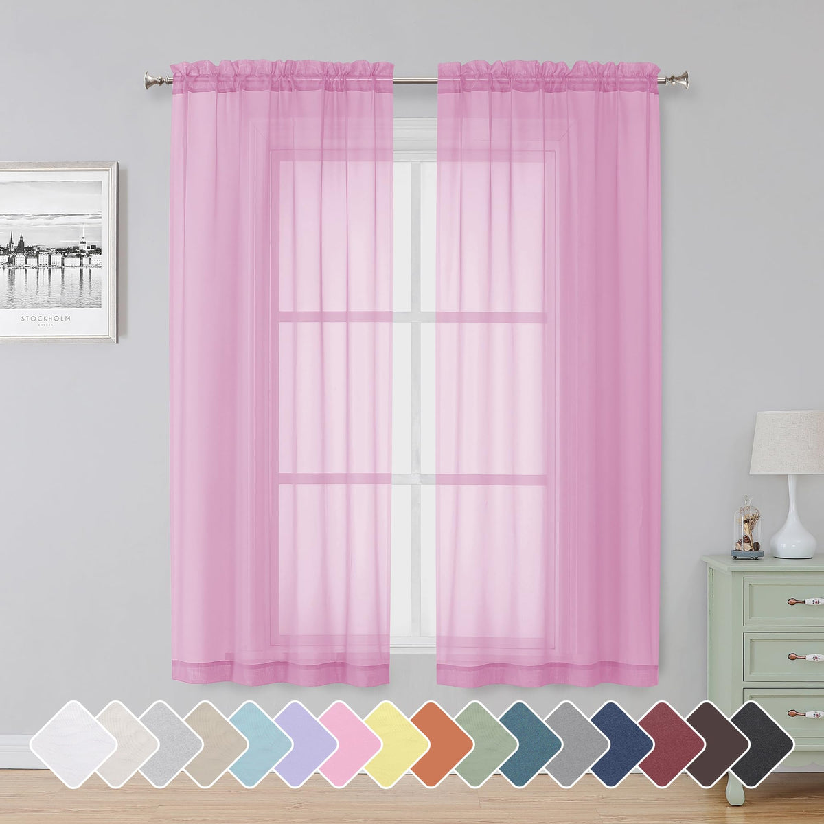 Simplebrand Black Sheer Curtains 84 Inches Long 2 Panels for Living Room
