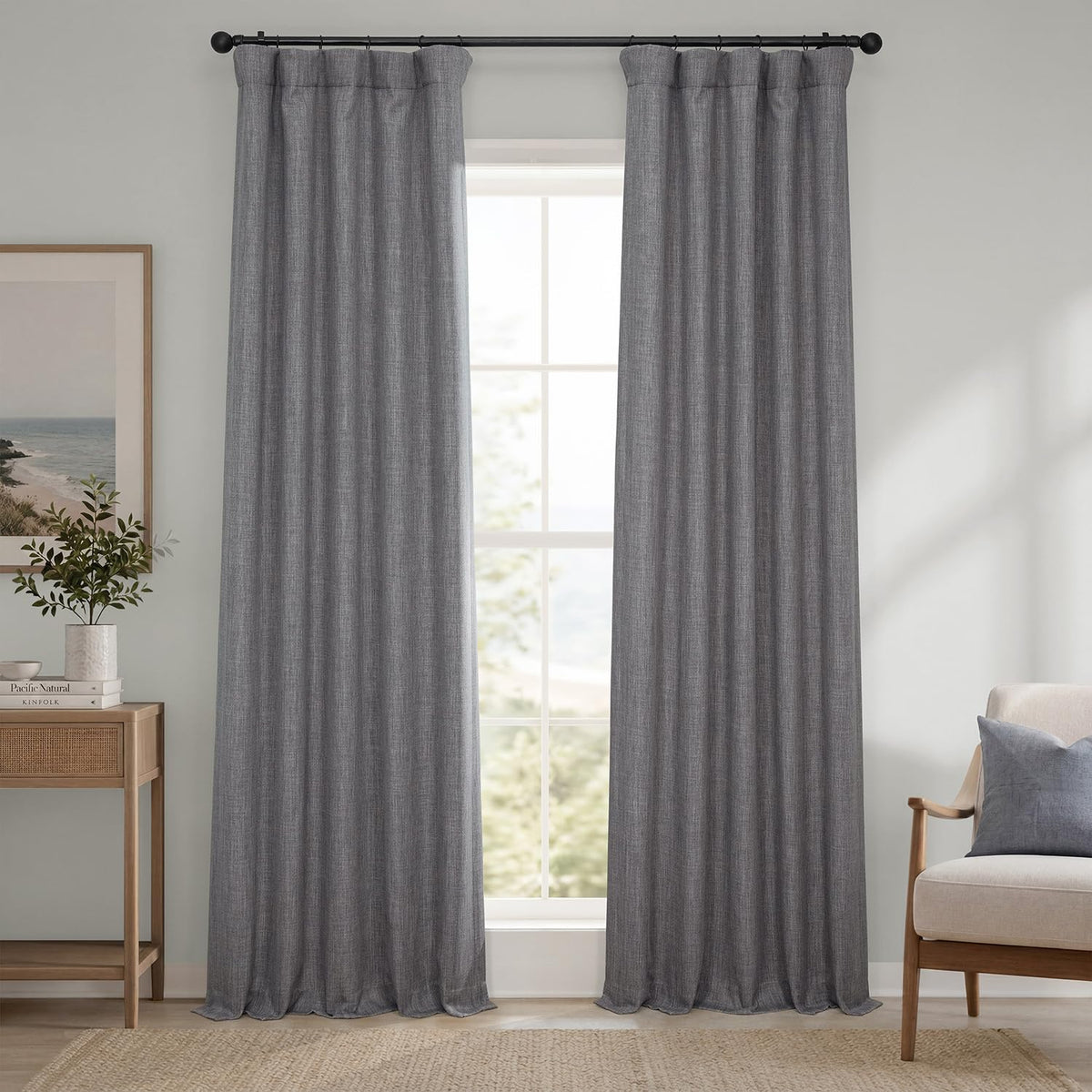 Faux Linen Curtains for Living Room (1 Panel) - 50W X 108L, Birch Taupe