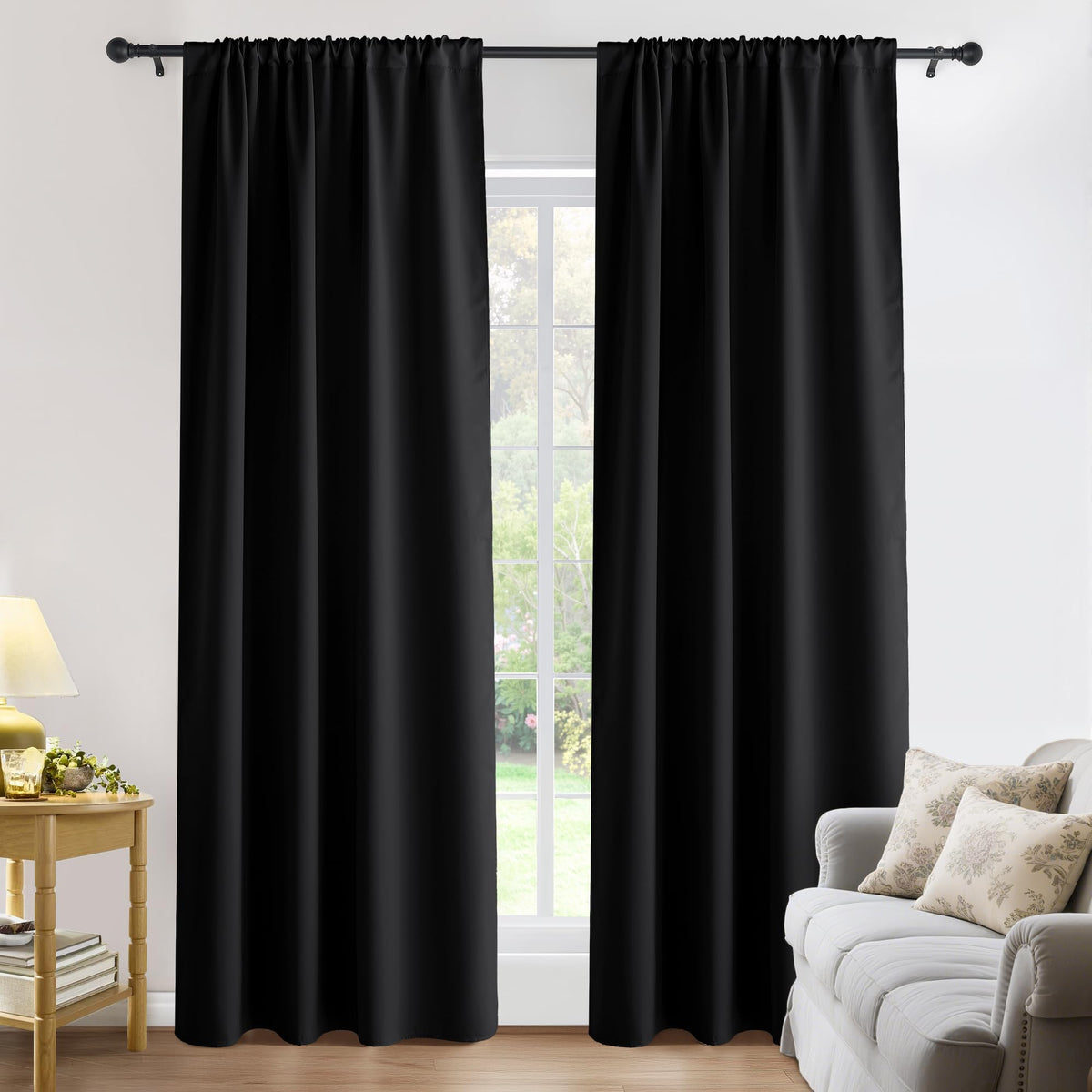 PONY DANCE Black Out Curtains 72 inch Long, Black, 2 Panels