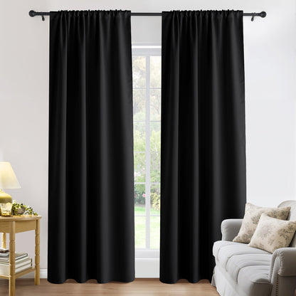 PONY DANCE Black Out Curtains 72 inch Long, Black, 2 Panels