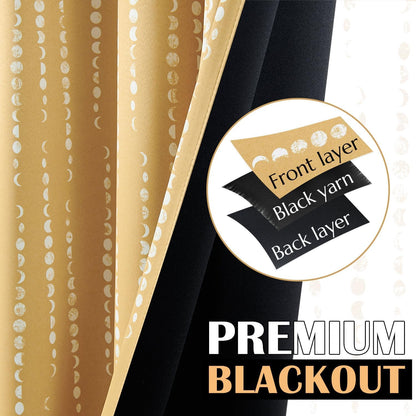 jinchan Boho Blackout Curtains 63 Inch Length Moon Phase Printed Drapes