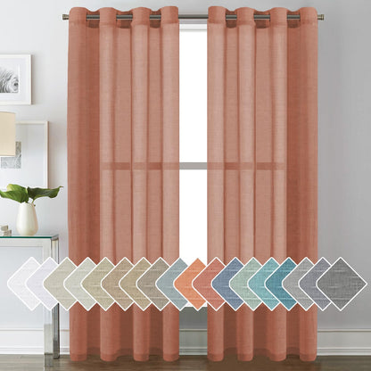 H.VERSAILTEX Natural Linen Sheer Curtains 84" 2 Panels Grommet