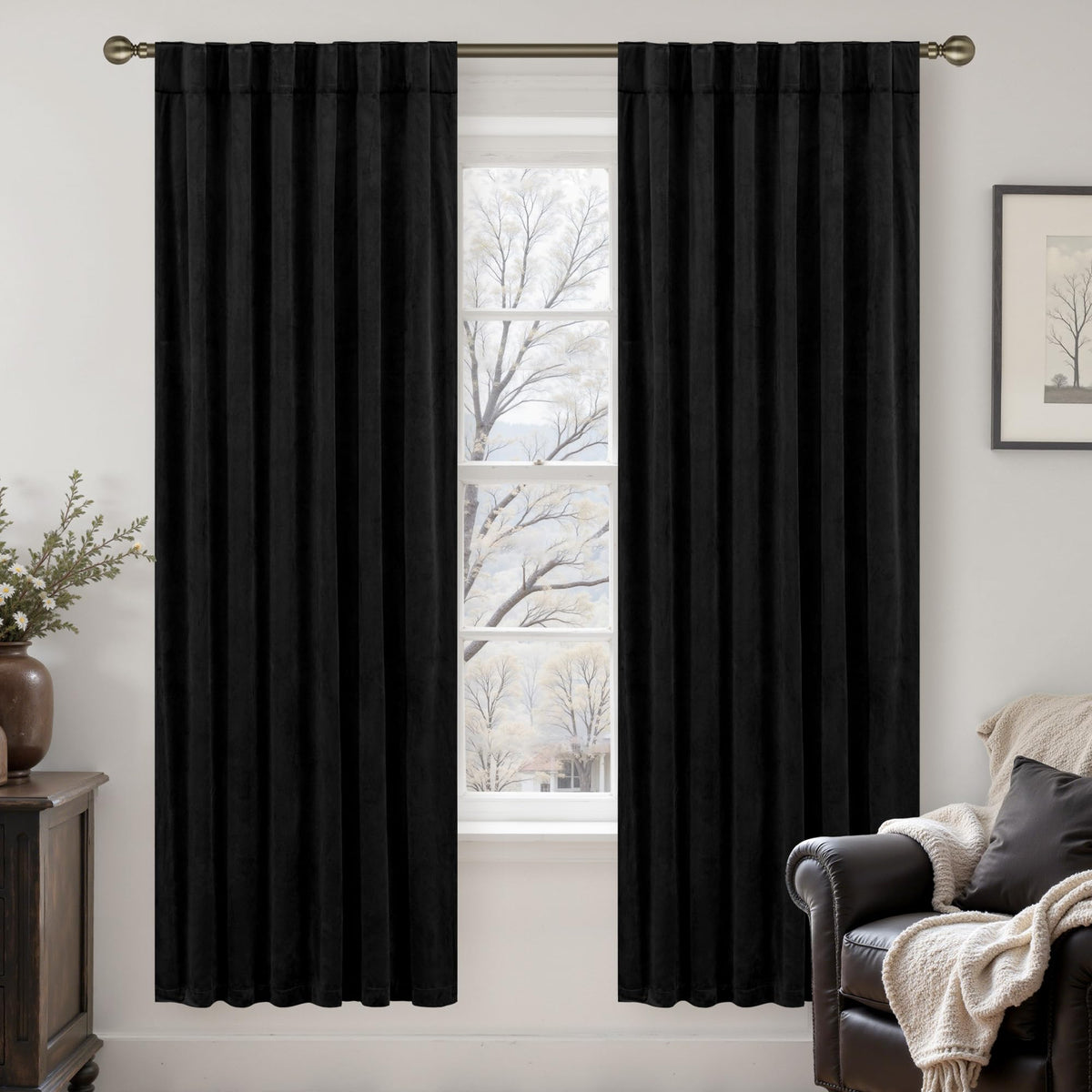 LAMIT Olive Green Velvet Curtains 84 Inch Length for Living Room, 2 Panels
