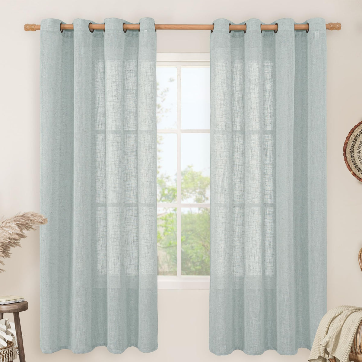 LAMIT Cream Ivory Linen Semi Sheer Curtains 84 inch Length for Bedroom