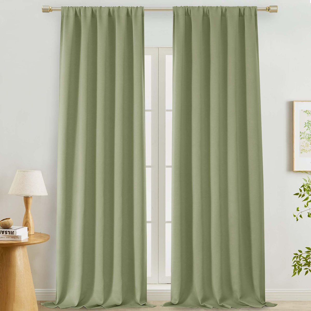 Lecloud Sage Green Room Darkening Curtains 54 Inch Length 2 Panels, Window Curtains for Bedroom, Energy Thermal Insulating Rod Pocket Curtain Drapes for Small Window, 40" W x 54" L