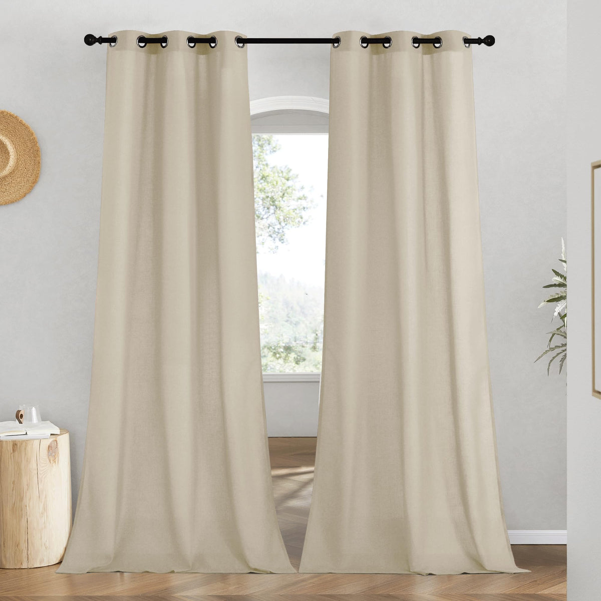 NICETOWN Natural Linen Curtains 84 inch Long 2 Panels Set, Grommet Top Thick Linen Burlap Semi Sheer Vertical Drapes Privacy Assured with Light Filtering for Bedroom/Living Room, W55 x L84