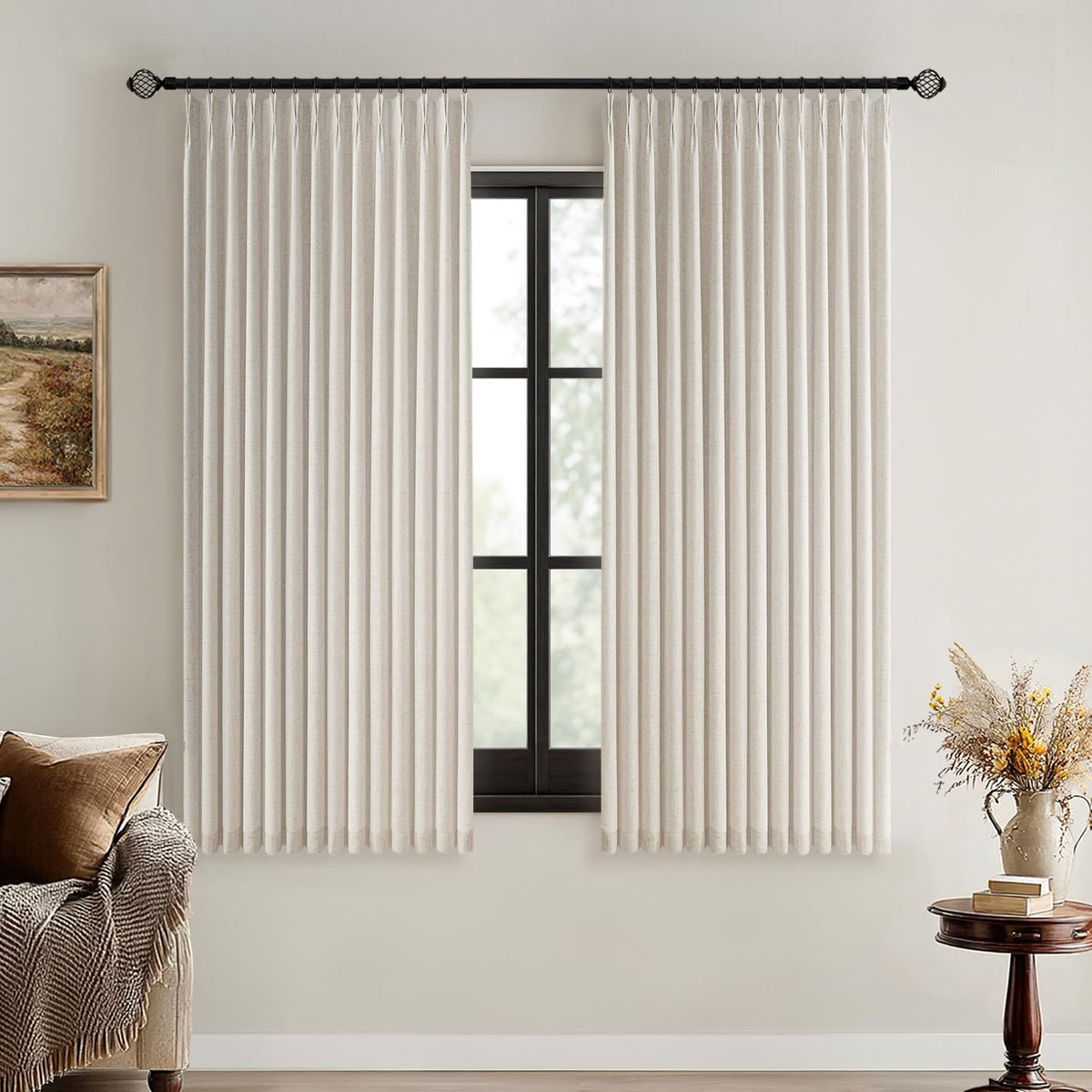 MIULEE Natural Pinch Pleated 100% Blackout Linen Curtains 40x84 Inches