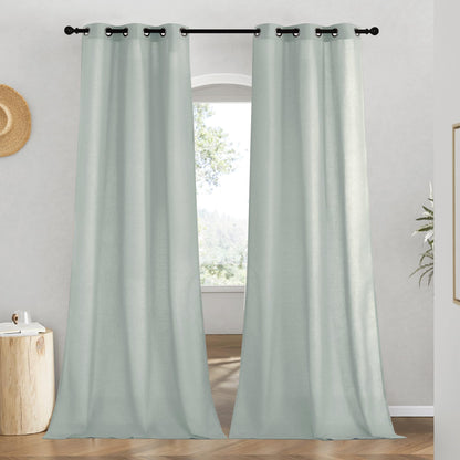 NICETOWN Natural Linen Curtains 84 inch Long 2 Panels Set, Grommet Top Thick Linen Burlap Semi Sheer Vertical Drapes Privacy Assured with Light Filtering for Bedroom/Living Room, W55 x L84