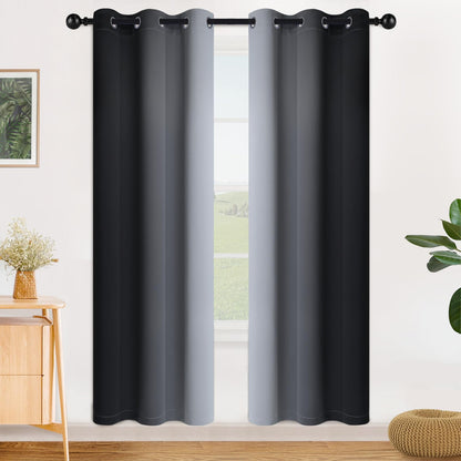 SimpleHome Ombre Black to Grey White Curtains for Living Room 52Wx84L