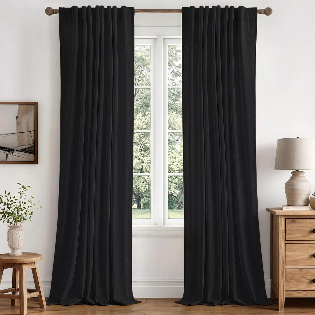 MIULEE 100% Blackout Linen Curtains for Bedroom 40W x 84L Cream 2 Panels