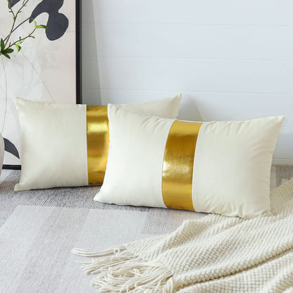 Artscope Black Velvet Throw Pillow Covers with Gold Leather Stitching Luxury Modern Minimalist Square Pillowcase Cushion Covers for Bed Couch Sofa 18x18Inch Set of 2