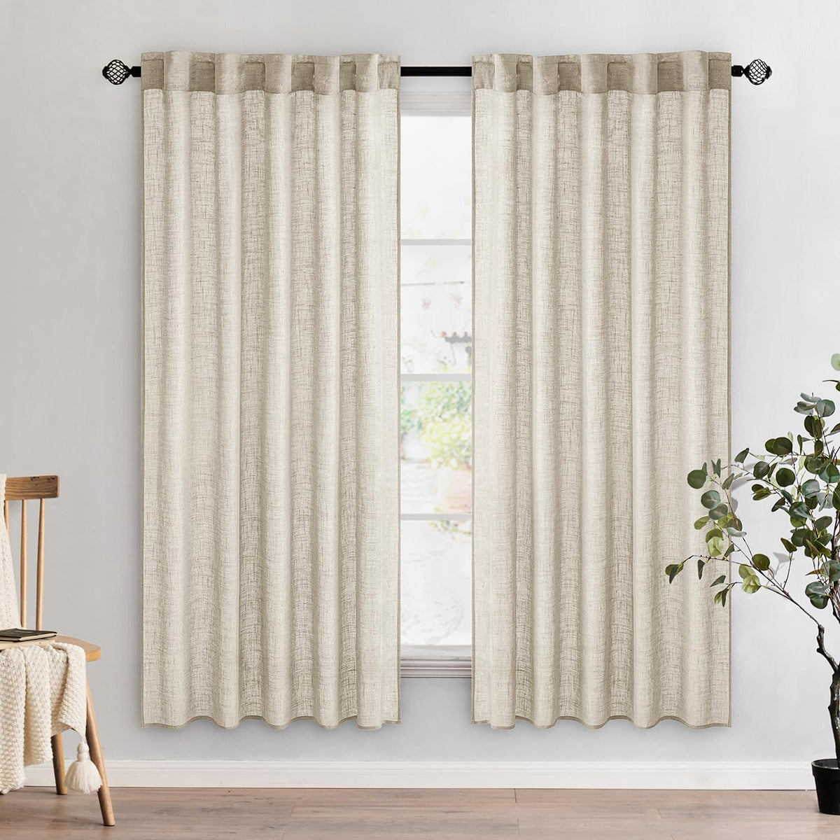 MIULEE Natural White Linen Curtains 52x84 Inch Long for Bedroom Living Room
