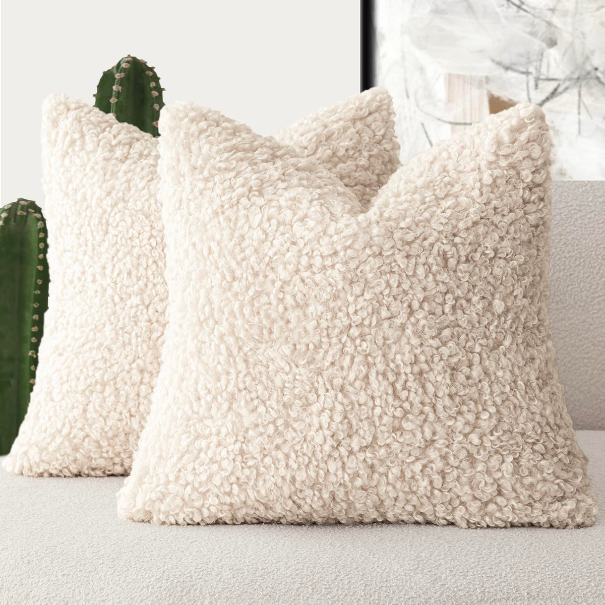 Foindtower Decorative Fuzzy Faux Fur Throw Pillow Covers 24x24 Inch Oatmeal
