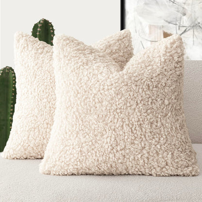 Foindtower Decorative Fuzzy Faux Fur Throw Pillow Covers 24x24 Inch Oatmeal