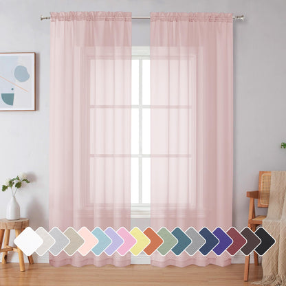 Simplebrand Black Sheer Curtains 84 Inches Long 2 Panels for Living Room
