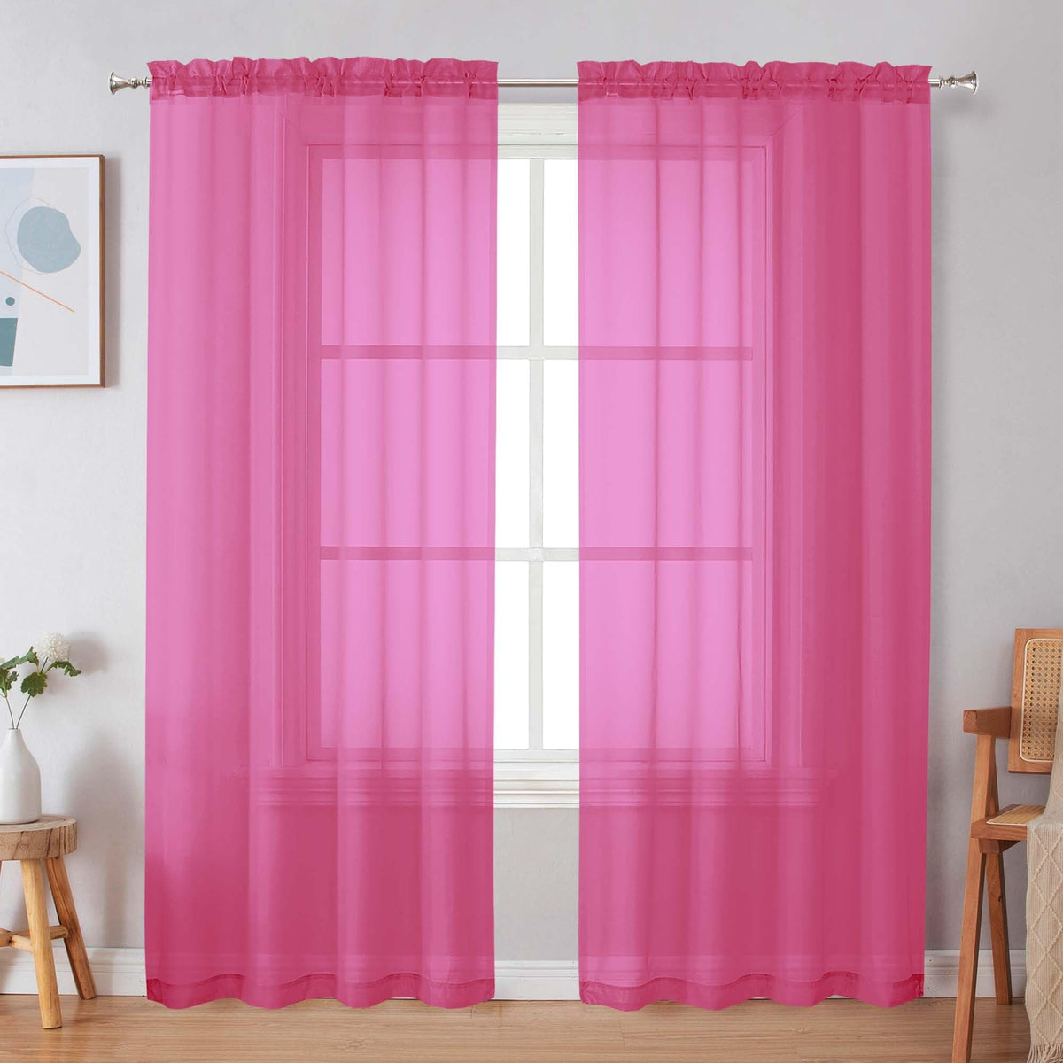 Simplebrand Black Sheer Curtains 84 Inches Long 2 Panels for Living Room