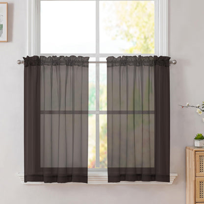 Simplebrand Black Sheer Curtains 84 Inches Long 2 Panels for Living Room