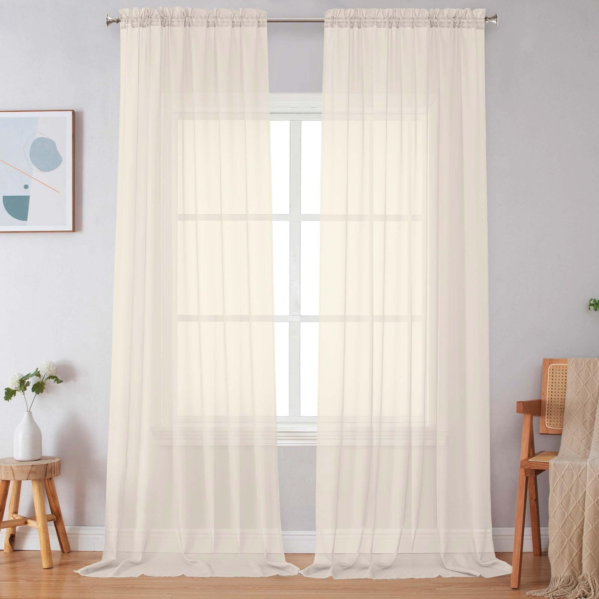 Simplebrand Black Sheer Curtains 84 Inches Long 2 Panels for Living Room