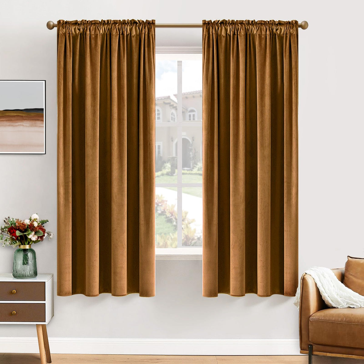 MIULEE Dusty Rose Pink Velvet Room Darkening Curtains for Bedroom W52 x L84