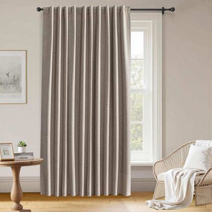 100% Blackout Curtains 84 inch Length Faux Linen (W52 x L84, Beige)