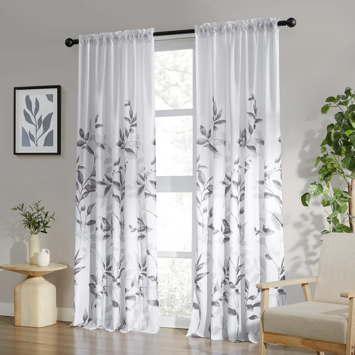 HOMEIDEAS Light Grey and White Privacy Sheer Curtains, 52X63 Inch, 2 Panels