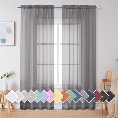 Simplebrand Black Sheer Curtains 84 Inches Long 2 Panels for Living Room