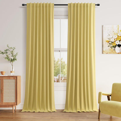 Guken Cream Linen Blackout Curtains 84 Inch Length 2 Panels Set for Living Room Bedroom Back Tab Thermal Insulated 100% Black Out Drapes Room Darkening Window Curtain Ivory Natural Beige