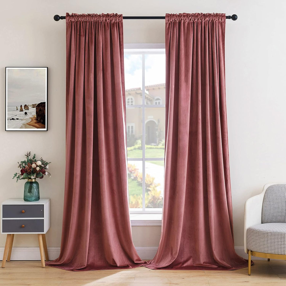MIULEE Dusty Rose Pink Velvet Room Darkening Curtains for Bedroom W52 x L84