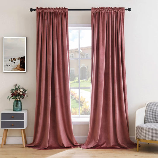 MIULEE Dusty Rose Pink Velvet Room Darkening Curtains for Bedroom W52 x L84
