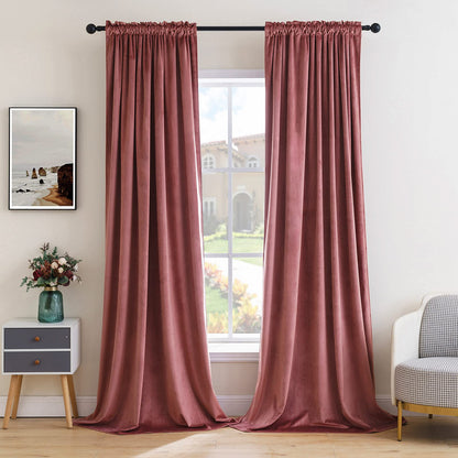 MIULEE Dusty Rose Pink Velvet Room Darkening Curtains for Bedroom W52 x L84