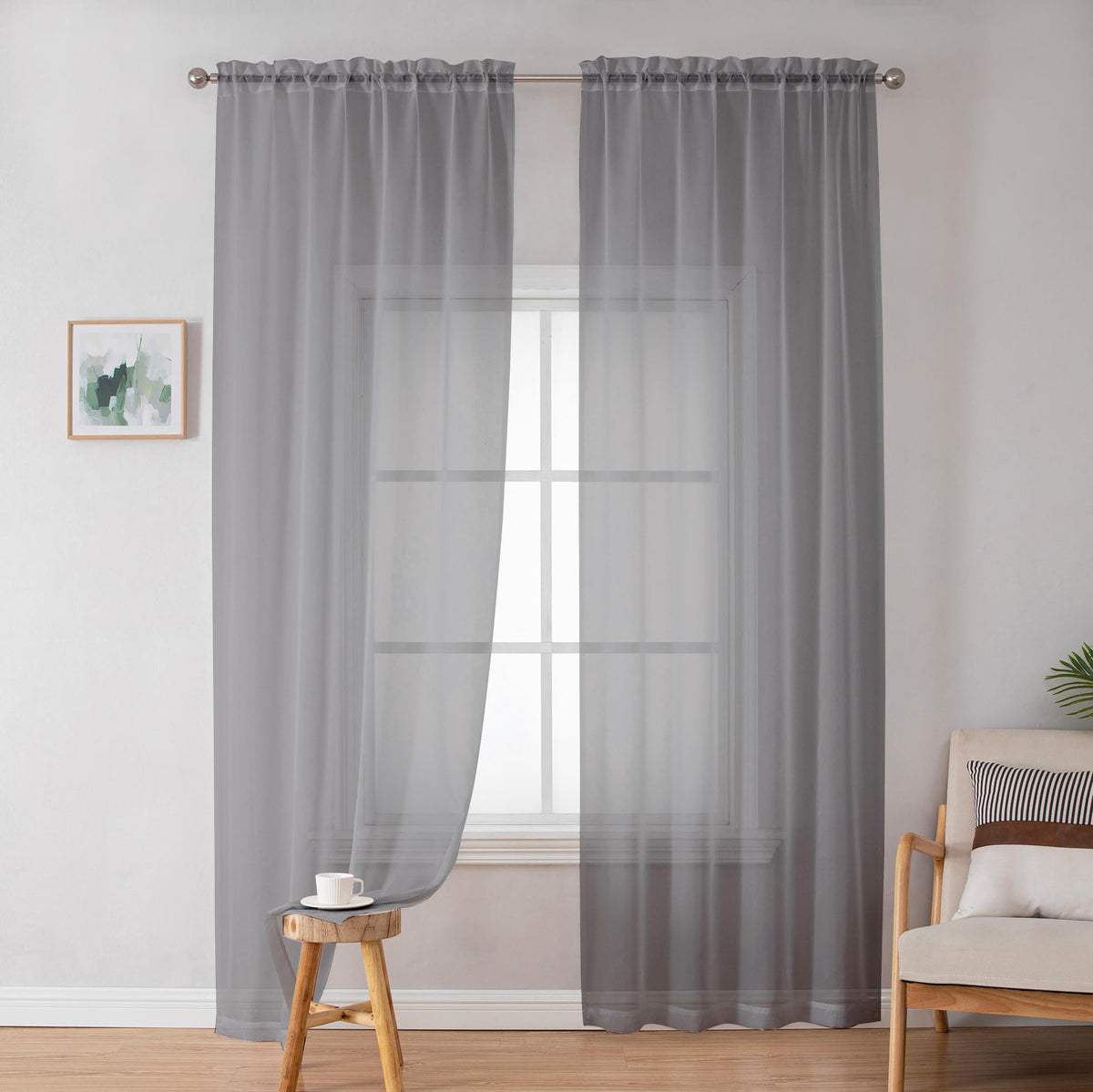 Simplebrand Black Sheer Curtains 84 Inches Long 2 Panels for Living Room