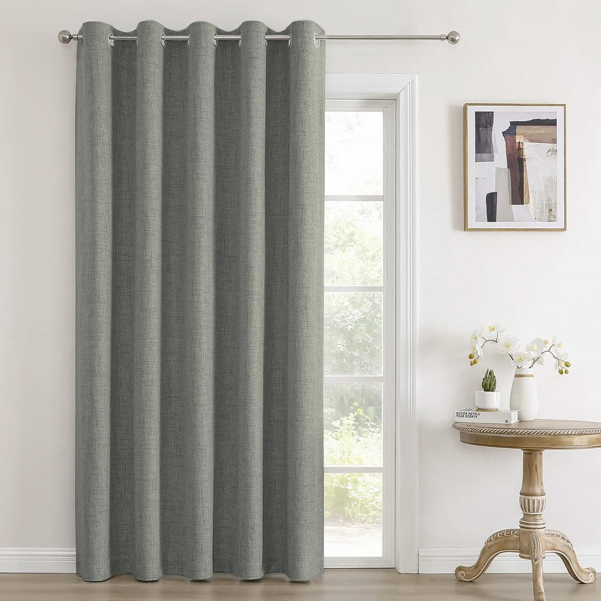 Joydeco 100% Blackout Curtains 63 Inch Length 2 Panels, Greyish White