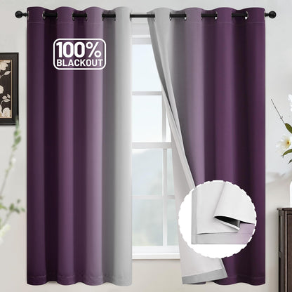 COSVIYA Grommet Room Darkening Ombre Purple Curtains W52xL63 inch