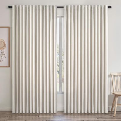 Topfinel Cream Ivory Blackout Curtains & Drapes 84 Inch Length, Beige Pinch Pleat Full Blackout Flax Linen Tab Top Soundproof Curtains with Hooks Rings for Bedroom Living Room Track 2 Panels Set