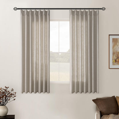 TWODRAPES Natural Pinch Pleated Linen Semi Sheer 84 Inch Curtains 2 Panels