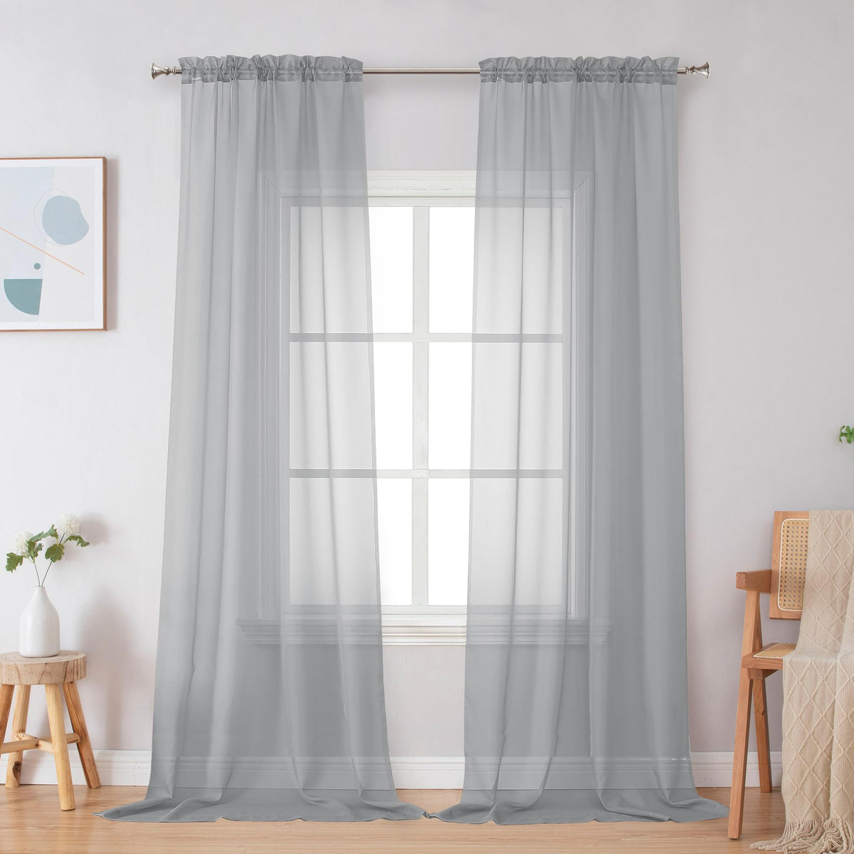 Simplebrand Black Sheer Curtains 84 Inches Long 2 Panels for Living Room