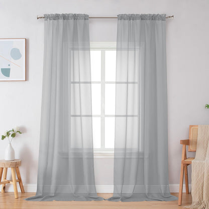 Simplebrand Black Sheer Curtains 84 Inches Long 2 Panels for Living Room