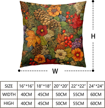 Fall Pillow Covers Autumn Leaf Throw Pillow Covers 18x18 Set of 2 Bohemian Floral Pillow Cases Thanksgiving Berry Pinecones Cushion Cases for Home Farmhouse Sofa Couch Patio