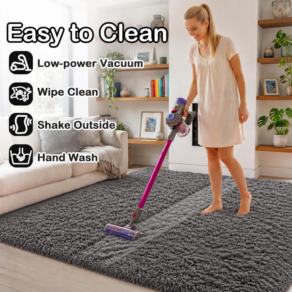 Fluffy Grey Rug for Bedroom 4x6, Modern Area Rugs for Kids Room Living Room