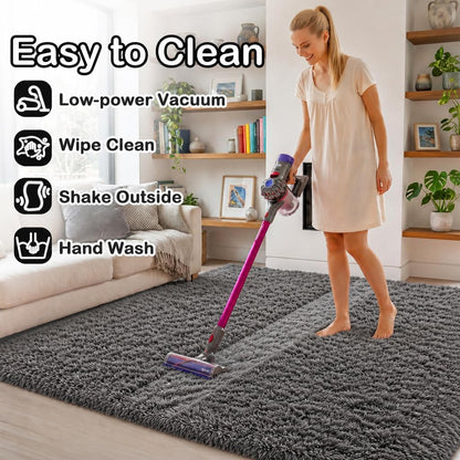 Fluffy Grey Rug for Bedroom 4x6, Modern Area Rugs for Kids Room Living Room