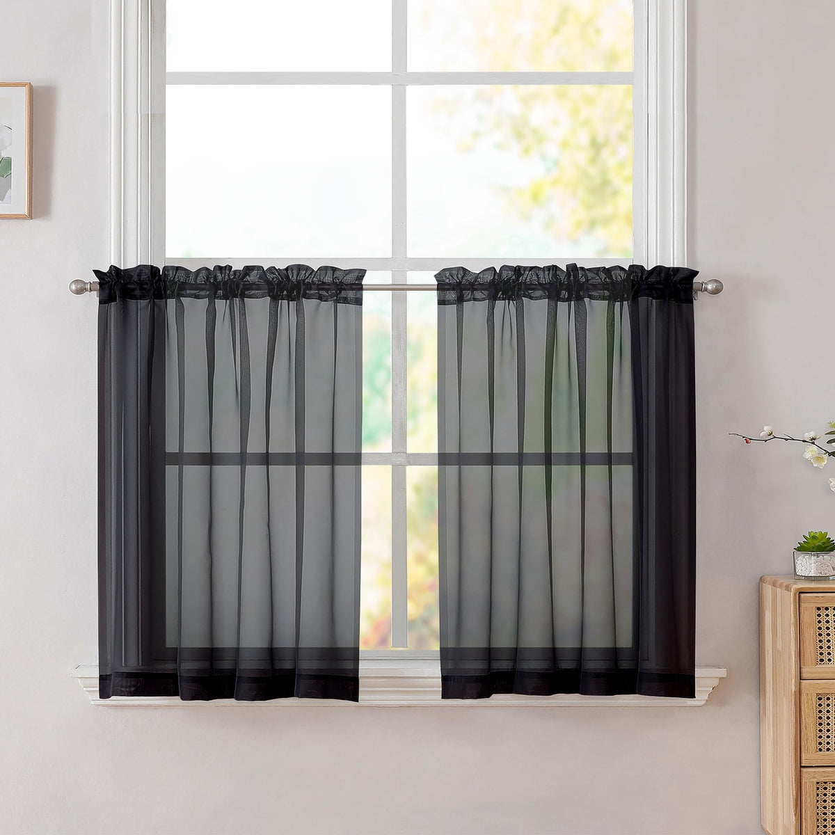 Simplebrand Black Sheer Curtains 84 Inches Long 2 Panels for Living Room