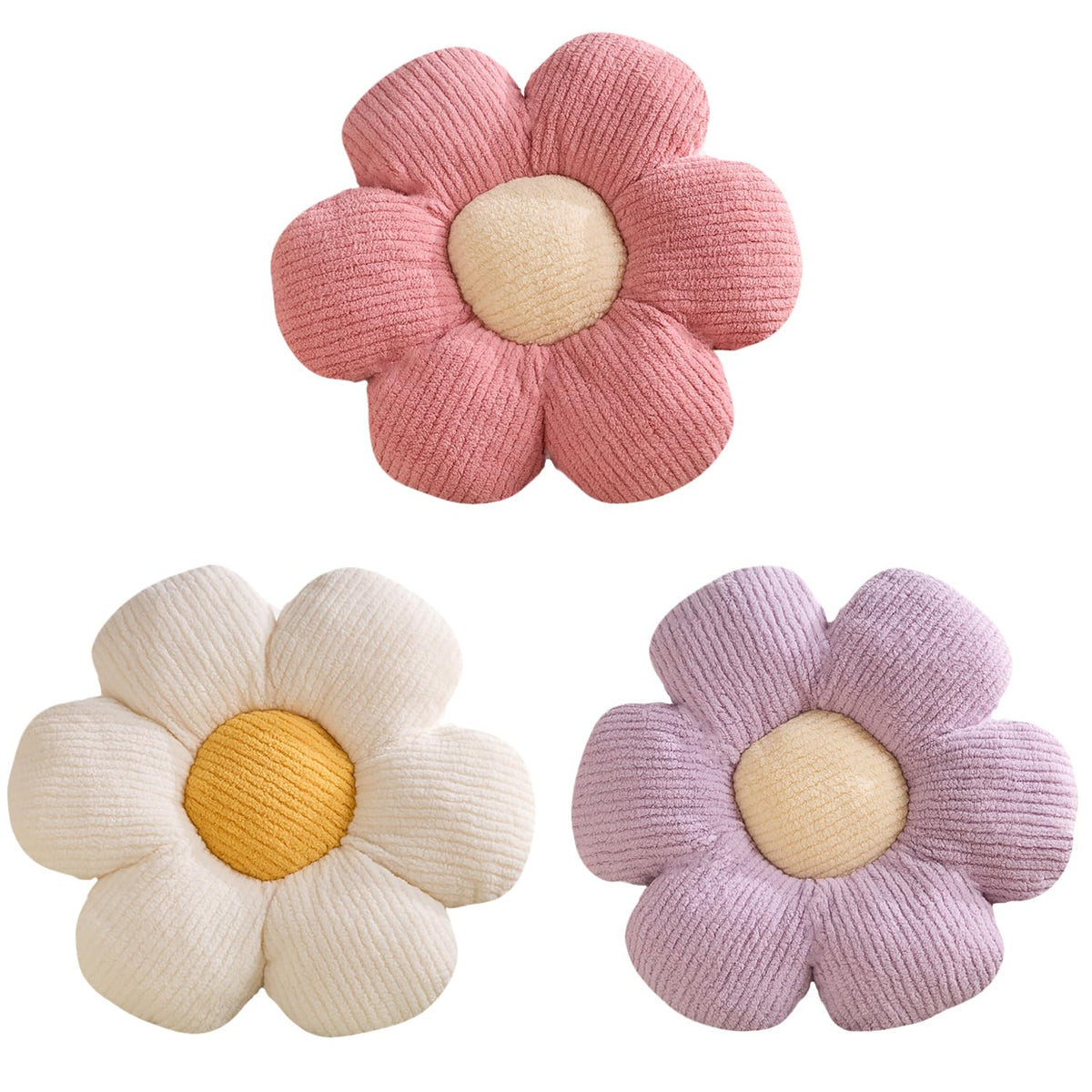 XIAIJIA 3PCS Flower Pillow, Daisy Throw Pillows, Flower Cushion 15.7 Inch