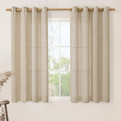 LAMIT Cream Ivory Linen Semi Sheer Curtains 84 inch Length for Bedroom