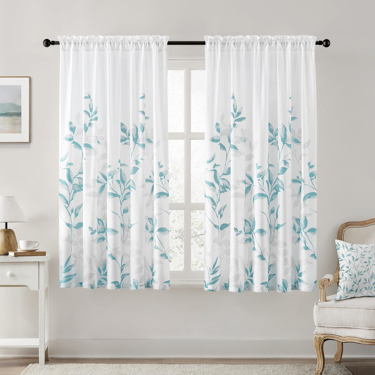 HOMEIDEAS Light Grey and White Privacy Sheer Curtains, 52X63 Inch, 2 Panels