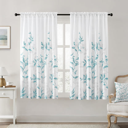 HOMEIDEAS Light Grey and White Privacy Sheer Curtains, 52X63 Inch, 2 Panels