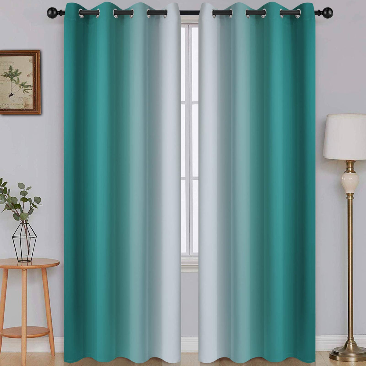 SimpleHome Ombre Black to Grey White Curtains for Living Room 52Wx84L