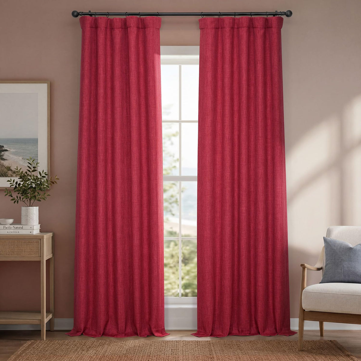 Faux Linen Curtains for Living Room (1 Panel) - 50W X 108L, Birch Taupe