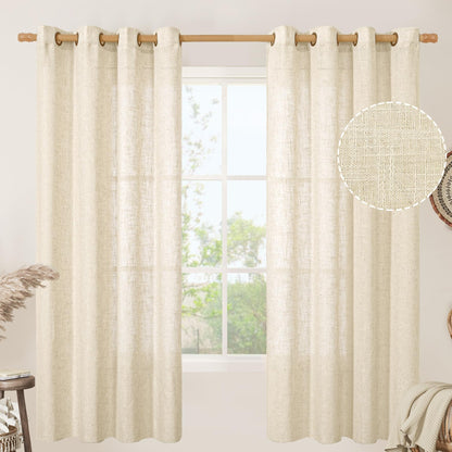 LAMIT Cream Ivory Linen Semi Sheer Curtains 84 inch Length for Bedroom