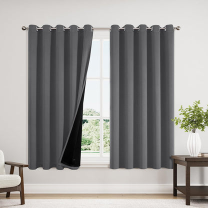ChrisDowa 100% Blackout Curtains for Bedroom 63 Inch Long with Black Liner